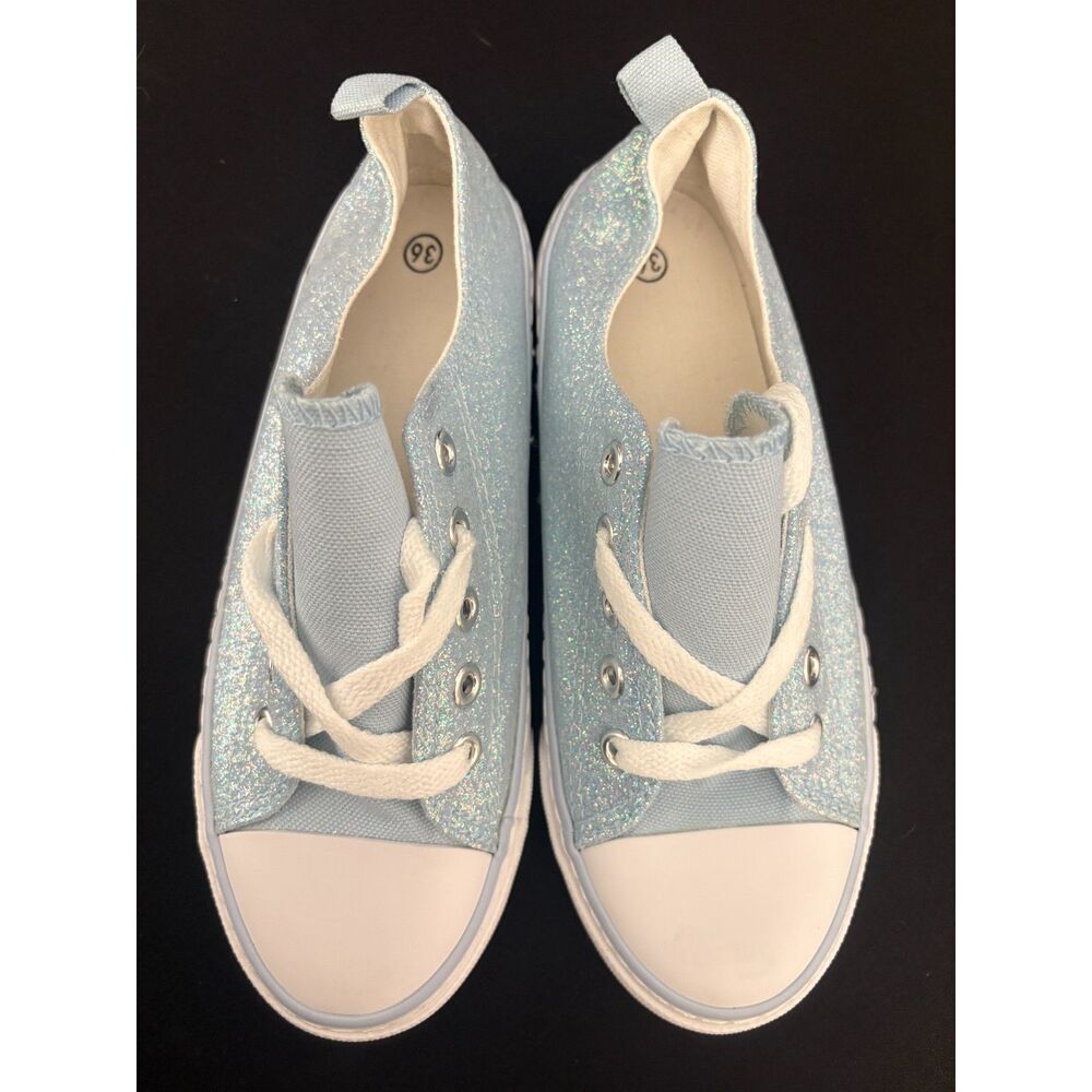 Light Blue Glitter Canvas Sneakers Size 36